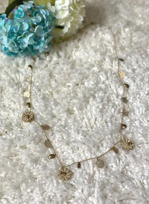 Gold Floral Beaded Long Necklace thumbnail 2