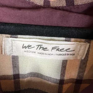 Free People‎ Peach Pacific Dawn Plaid Pull String Sleeve Snap Button Shirt M thumbnail 6