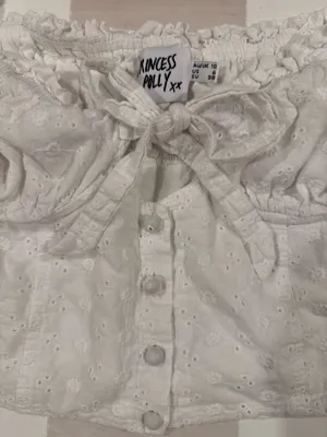 Princess Polly White Eyelet Puff Sleeve Ruched Button Front Crop Top Cottagecore thumbnail 6