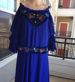 Orizon Fashion galabiya dress Off-Shoulder Royal Blue Embroidered Maxi Dress thumbnail 4