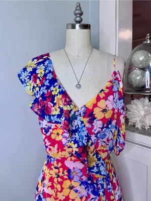 Lulu’s Radiant Rudy Red Floral Print Chiffon Maxi Dress Medium NWT thumbnail 6