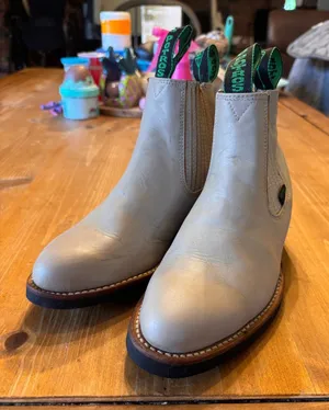 6 Potros womens leather charros western chelsea boots bone 7.5/8 thumbnail 1