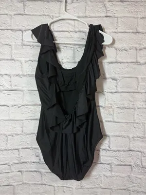 J. Crew NWT Black Ruffle One-Piece Swimsuit, size 10 thumbnail 2