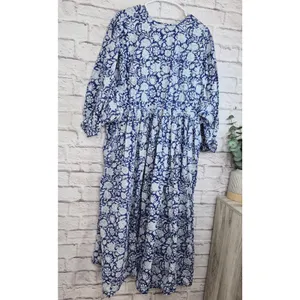 House of Sundar Maya Midi Dress 3XL Blue Iris Block Print Cotton Cottagecore thumbnail 7