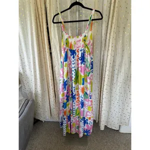 Paper Heart Women's Square Neck Colorful Tropical Summer Pockets Maxi Dress L thumbnail 5