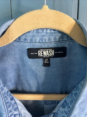 Rewash American Original Light Blue Denim Tie-Front Button Down S/L Shirt, XL thumbnail 2