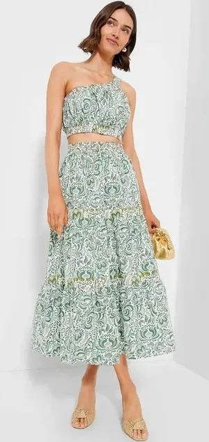 Hyacinth House Gina One Shoulder Crop Top Green Floral Cotton NWT Size S thumbnail 1