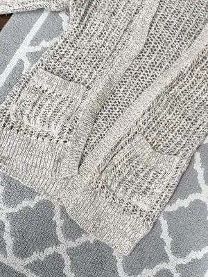 Free People marble tan crochet knit open cardigan quarter sleeve sweater thumbnail 4