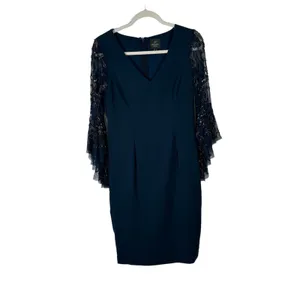 Adrianna Papell Blue Sequin Bat Wing Dress V-Neck Elegant‎ Event Party Womens 6 thumbnail 2