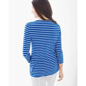 Chico's Miraculous Stripe Tiered Top Blue White‎ Asymmetrical Stripe Sz 1 M 8 thumbnail 7