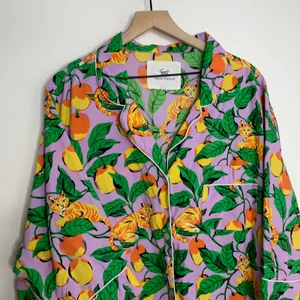 Printfresh Orange Cat & Fruit Purple Long Sleeve Pajama Rare Womens Dress 3XL thumbnail 8