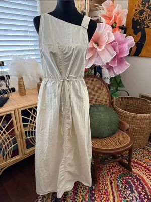 Zara Cream Asymmetrical Nylon Cinch Waist Princess Leia Sleeveless Midi Dress thumbnail 2
