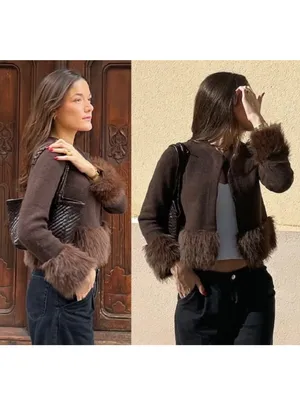 Zara NWT Brown Faux-Fur Trim Jacket thumbnail 2