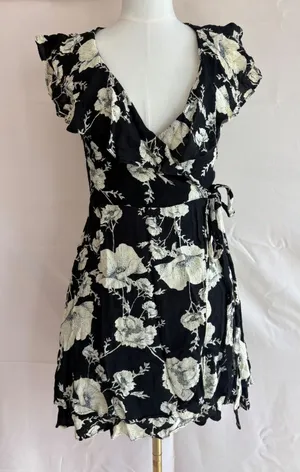 Free People Black and White Floral Wrap Dress Size M thumbnail 1