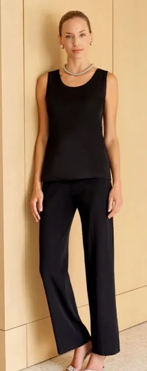 MISOOK Black Classic Knit Pull On Wide Leg Pants Womens L Petite Minimalist Chic thumbnail 1