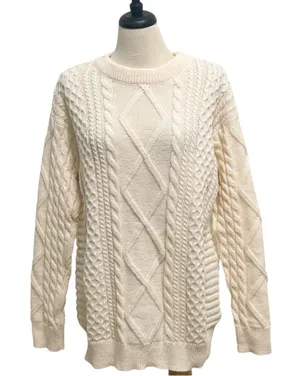 Aelfric Eden Ivory Cable Knit Retro 90s Long Sleeve Crew Neck Sweater New XL thumbnail 1