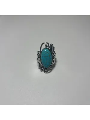 Turquoise Statement Ring unmarked silver tone boho chic festival wear Blue thumbnail 4