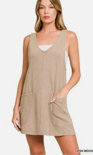 NIB Zenana textured overall mini dress with adjustable straps size medium ash mo thumbnail 1