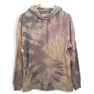 American Eagle Women Tie Dye Oversized Hoodie Purple Tan Side Slit Sweatshirt XS thumbnail 4