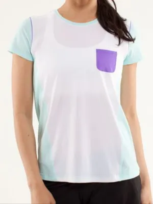 Lululemon Runbeam Short Sleeve Aquamarine And White Shirt thumbnail 1