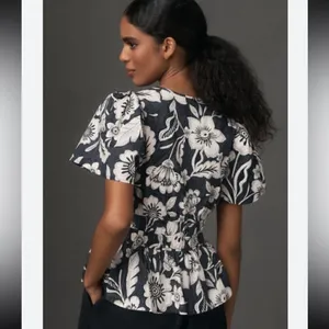 Anthropologie NWOT Somerset Blouse tropical black white floral top - XS thumbnail 2