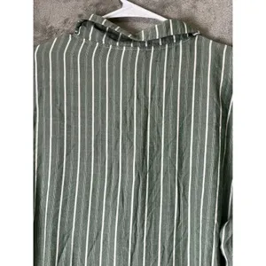 Cozy Earth Pajama Set Womens Large Green White Stripe Button Up Drawstring Pants thumbnail 4