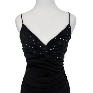 Lucy In The Sky Mini Dress Womens Small Black Sequin Ruched Twist Front Bodycon thumbnail 2