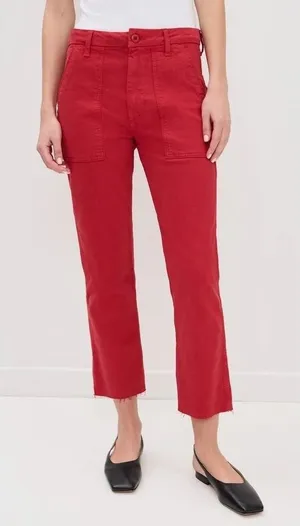 AMO Easy‎ Army Trouser Women 29 Red Raw Hem Patch Pocket Straight Leg Preppy thumbnail 1