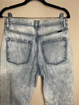 Kancan High Rise Button Fly Distressed Acid Wash Straight Leg Denim Jeans‎ thumbnail 9