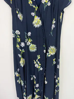 Free People Lost in You Floral Midi Dress Button Hi-lo Navy Blue Size Small S thumbnail 5