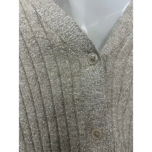 A New Day Sweater Womens Large Beige Metallic Ribbed Button Front Cardigan thumbnail 5