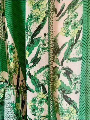 Kimono Cover Up - Open Cardigan ~ One Size ~ Green White Floral ~ Tassel Trim thumbnail 4
