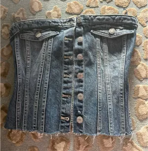 ZARA Denim Corset Top thumbnail 1