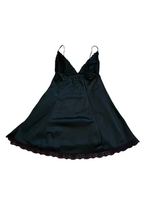 Vintage Silky Nylon Black Lingerie Slip Dress Lace Trim Empire Waist Dark Fairy thumbnail 6