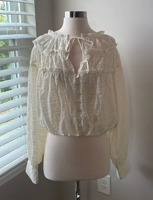 Free People Hailey Ivory Blouse Long Sleeve Crop thumbnail 1