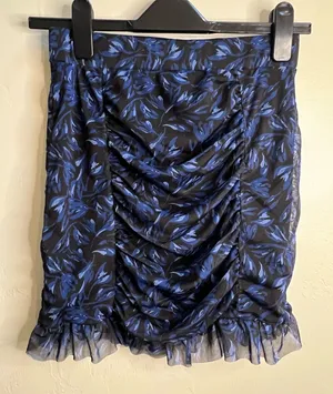 Free People‎ Black and Blue Leaf Print Mini Skirt thumbnail 1