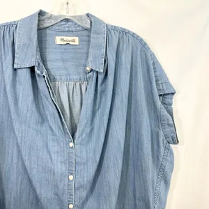 Madewell Large Chambray Top Button Down Shirt Light Blue Cotton Denim 1463 thumbnail 5