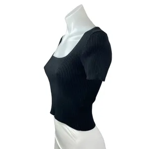 Madewell Women's Black Ribbed Knit Square Neck Sculpt T Shirt Crop Top Size S thumbnail 2