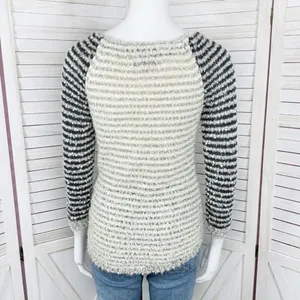 Loft Striped Boucle Knit Pullover Sweater Tan‎ Grey Black XS Colorblock thumbnail 4