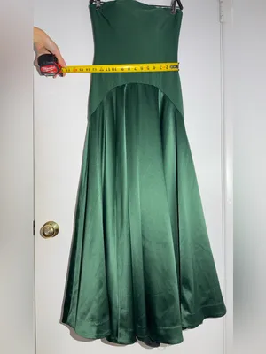 Hutch Anthropologie Strapless Satin Gown in Deep Green Maxi Dress thumbnail 5