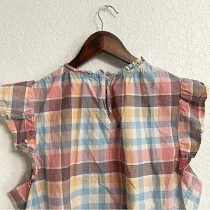 Old Navy Womens Shirt Blouse Multicolor Plaid Smocked cotton Blend Size XL thumbnail 4