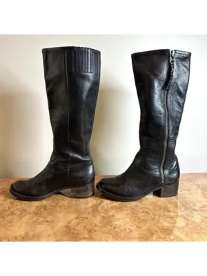 Lucky Brand Black Leather Knee High Boots Braided Zip Pull Block Heel Women's 6 thumbnail 5