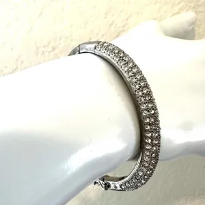 Silver tone hinged rhinestone bangle bracelet thumbnail 3