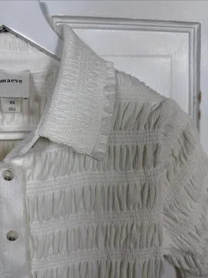 Anthropologie Maeve Smocked Button-Front Top in Ivory W2545 Sz XS thumbnail 10