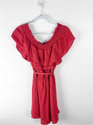 LOVERS + FRIENDS Suntime Red Ruffle Trim Belted Waist Dress Size Medium Boho thumbnail 2