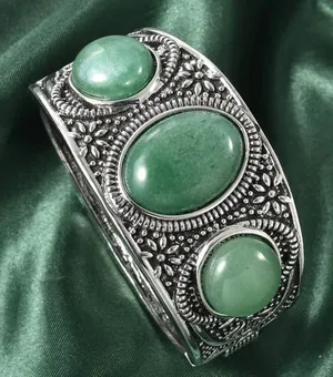 Green Aventurine Bangle Bracelet in Black Oxidized Silvertone thumbnail 1