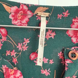 Free People Floral Mini Babydoll Dress Button Front Long Sleeve Green Pink M‎ thumbnail 7