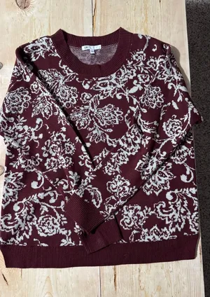 DR2 by Daniel Rainn Burgundy Floral Crewneck Sweater‎ Womens Large thumbnail 1