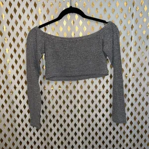 SheIn Grey knit sweater crop top off shoulder size S thumbnail 4