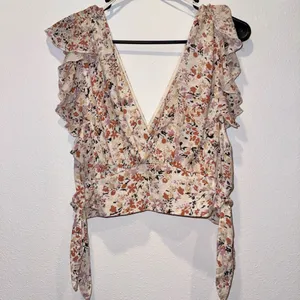 Free People Pretty Daze Floral Crop Top Ivory Wrap Tie XL NWOT thumbnail 3